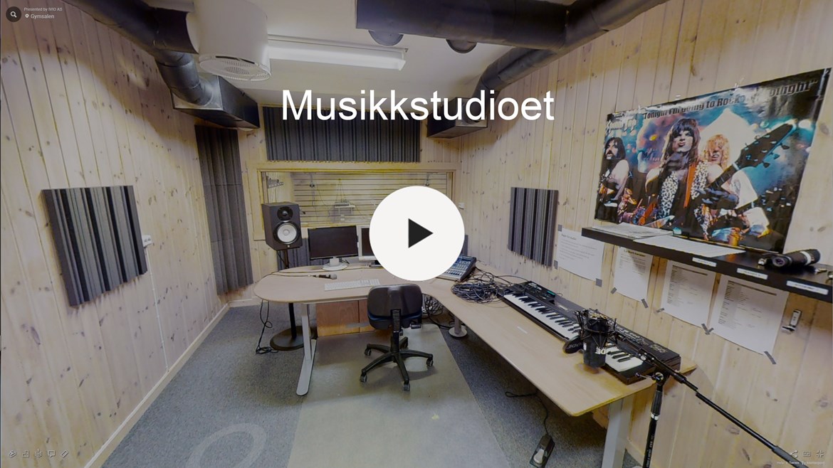 3D modell av musikkstudioet ved Folkehøgskolen Sørlandet